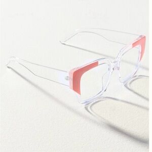 Anthropologie eyeking colorblock translucent Pink and Clear reading Glasses